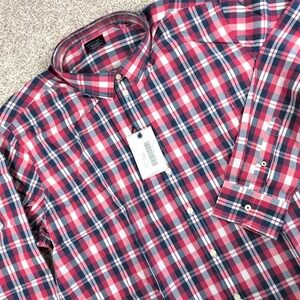 UNTUCKit Red and Navy Plaid Button Down Shirt